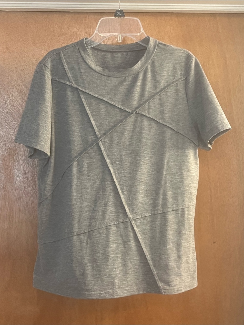 SHEIN Women’s Gray Crewneck Short Sleeve Tee with Diagonal Seam Detail